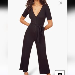 Reformation Camille Ribbed Knit Jumpsuit Black Size M Minimalist No Belt